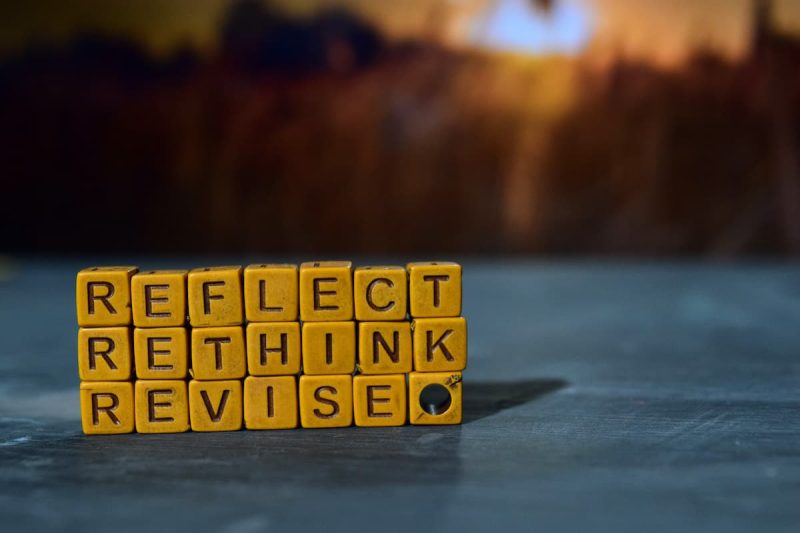blocks spelling Reflect, Rethink, Revise